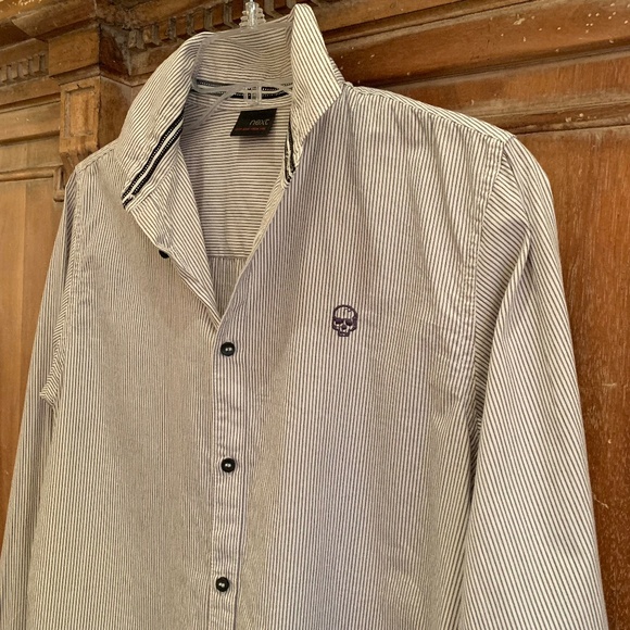 NEXT UK Boys Striped Cotton Button Up Shirt With Tie Size 13 YRS - Picture 11 of 15